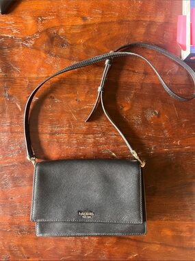 kate spade Black Leather Crossbody Shoulder Bag with Gold Hardware